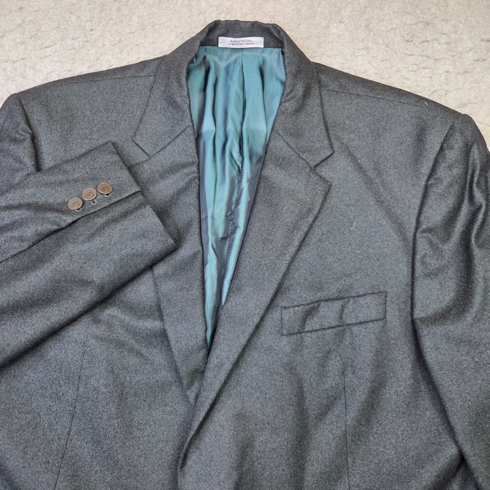Hickey Freeman Jacket Dark Green 44 Regular Worsted Wool Mohair Bronze Buttons